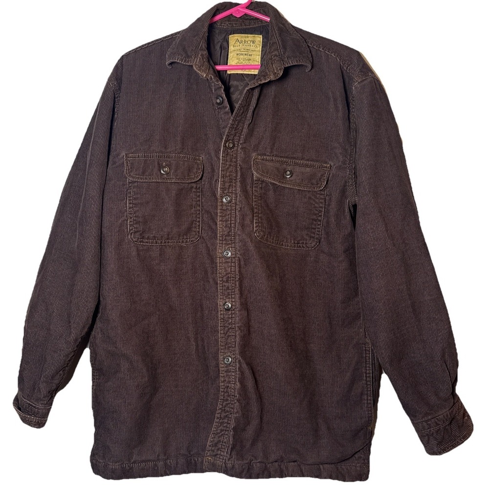 Arrow Blue Jeans Co Workwear Jacket Mens Small Brown Corduroy Button Front Lined